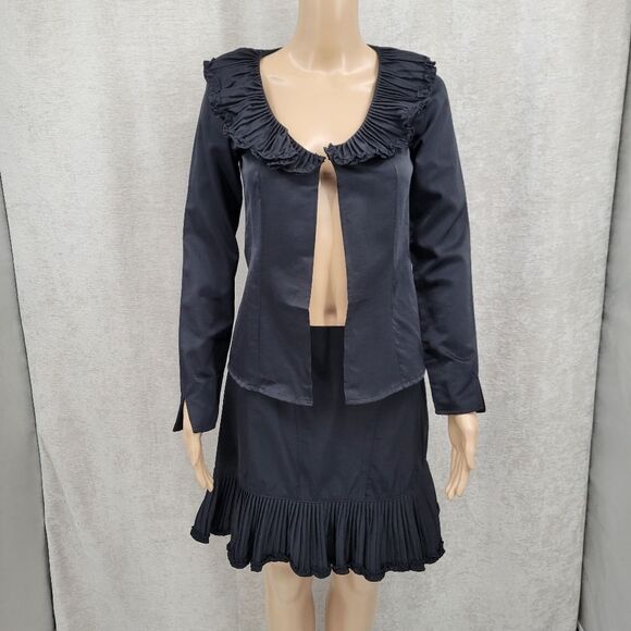 Tempo Paris Y2K Black Mini Skirt Pleated Ruffled Hem ** Top Available Separately - Picture 7 of 9